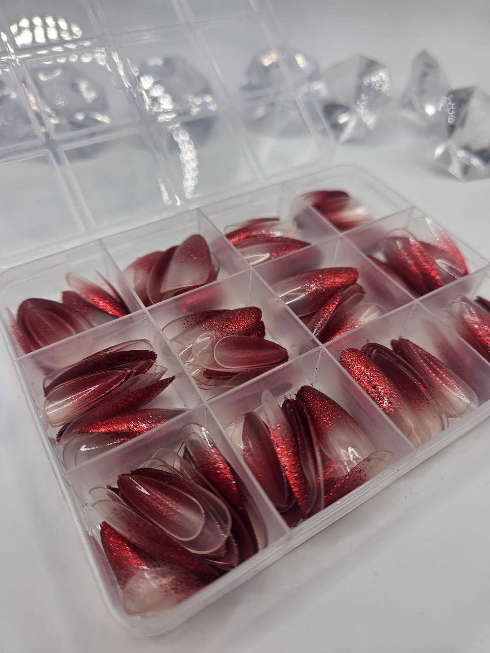 Red Glitter Almond Tip Press-On Nails Set